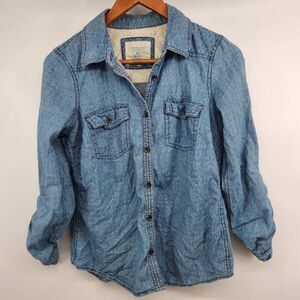 Sonoma Patterned Chambray Denim Shirt Patterned Women's XS
